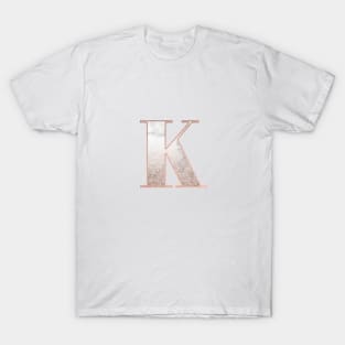 Monogram rose gold glitter marble K T-Shirt